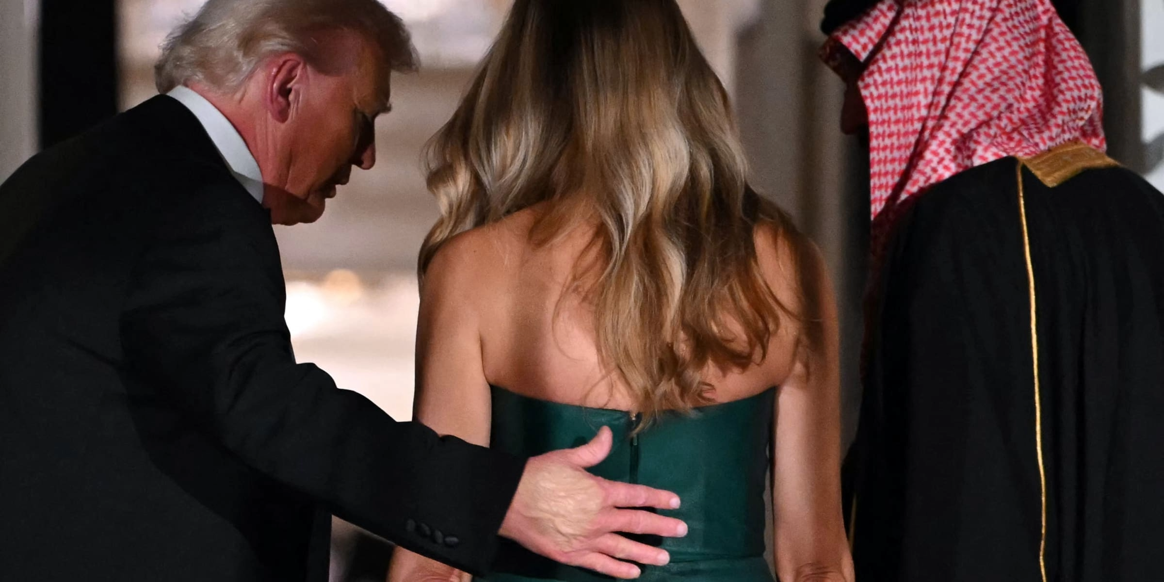 Melania Trump in strapless green gown at an official event | Source: Getty Images