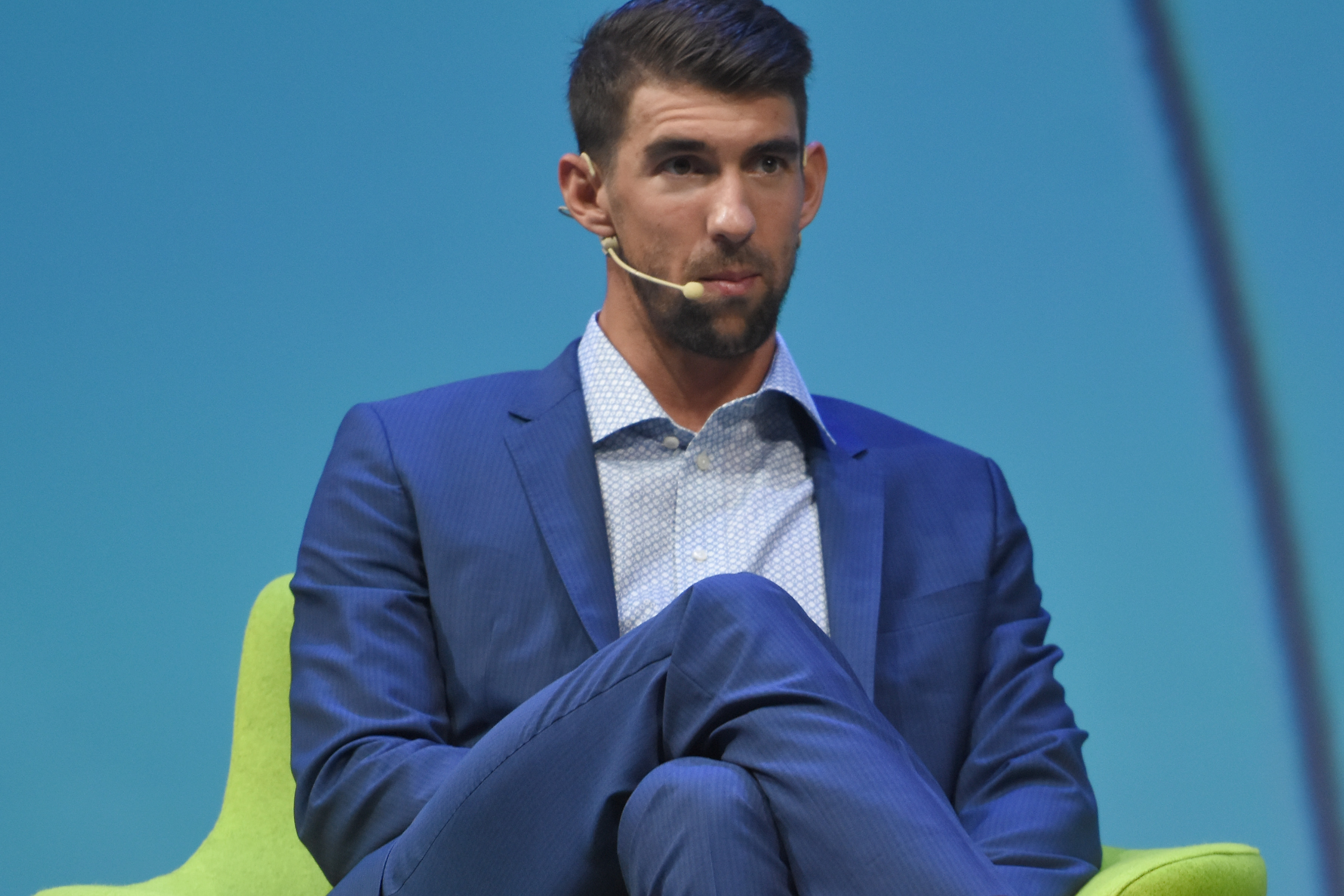 Michael Phelps speaking during the WOBI: World Business Forum 2017 on October 26, 2017, in Mexico City, Mexico. | Source: Getty Images