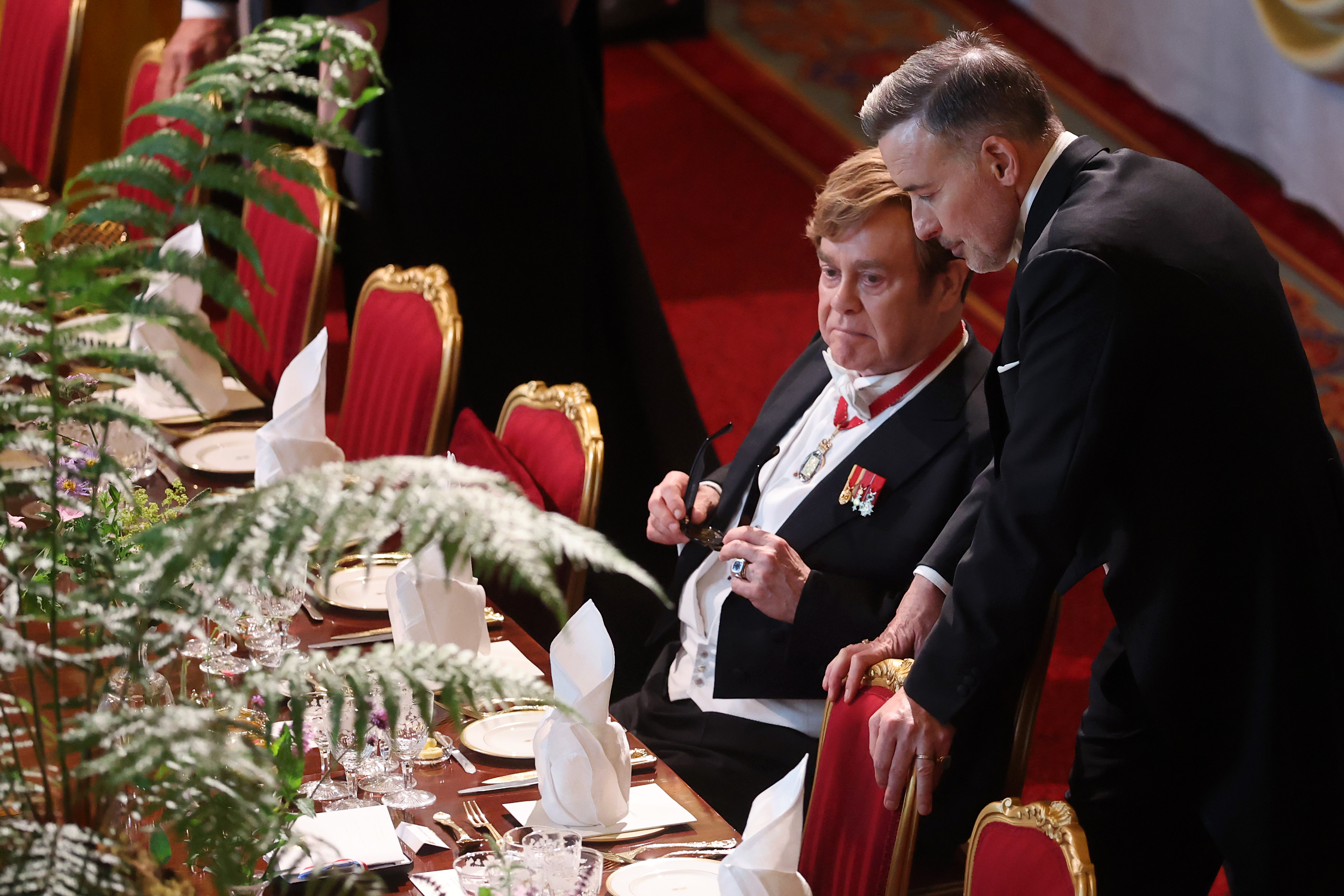 Elton John and David Furnish at the State Banquet on July 8, 2025, in England. | Source: Getty Images