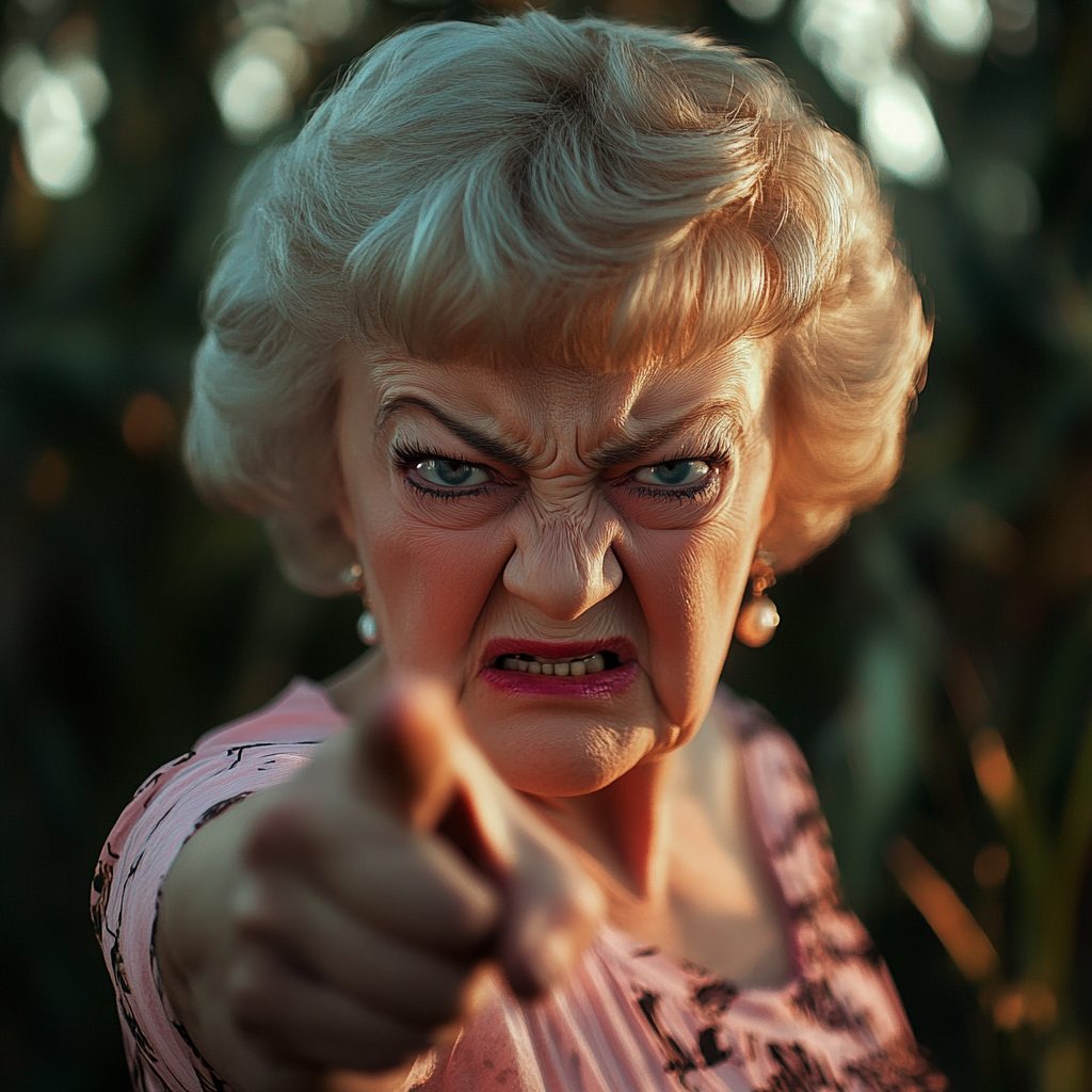 An angry older lady pointing a finger | Source: Midjourney