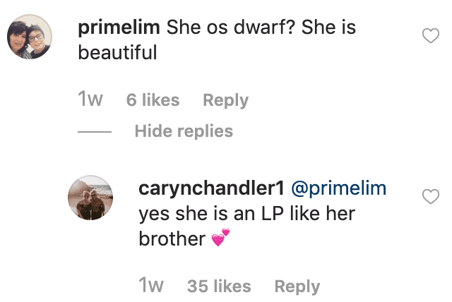 Caryn Chandler replies to a fan's comment on her post. | Source: Instagram/carynchandler1