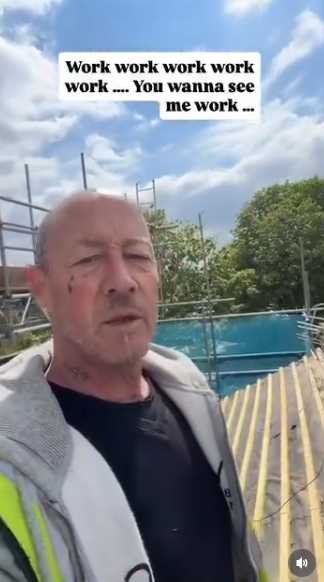 Filming from a different angle, Hendy pans across the rooftop as he continues working, offering a wider glimpse of the site and surrounding greenery. The casual, unfiltered nature of the video highlights his transition from pop stages to practical labour, with the same on-screen caption "Work work work work work .... You wanna see me work ..." tying the clips together. | Source: Instagram/johnhendyeast17_official