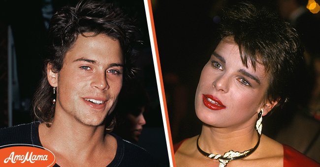 (L) American actor Rob Lowe wearing a black neck top, holding a pair of sunglasses in 1985. (R) Princess Stephanie of Monaco at Helena Rubinstein's "Babynia" perfume launch on March 21, 1985 in Paris, France. /  Source: Getty Images