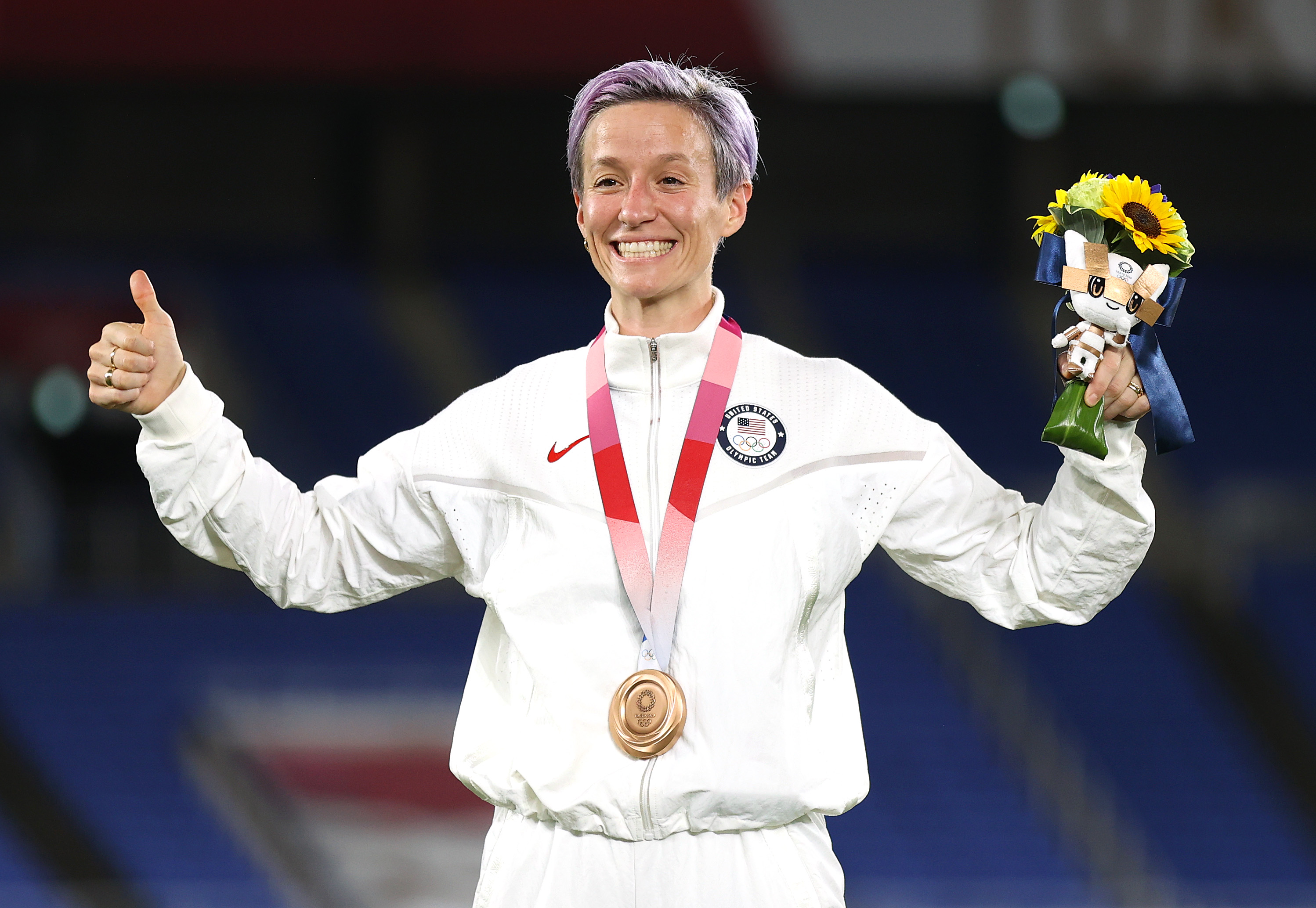 Megan Rapinoe of team United States poses with her bronze medal during the Women's Football Competition Medal Ceremony of the Tokyo 2020 Olympic Games on August 6, 2021, in Yokohama, Kanagawa, Japan | Source: Getty Images