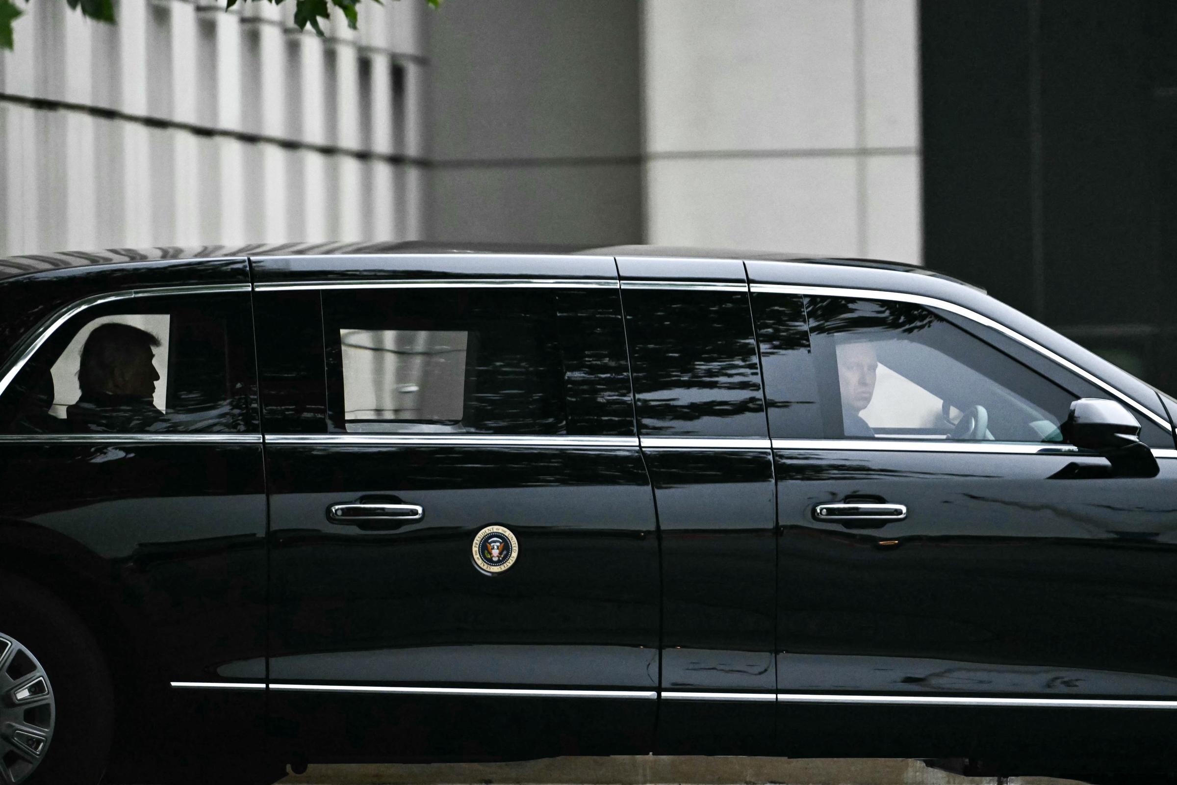 President Donald Trump rides in his motorcade after leaving Walter Reed National Military Medical Center in Bethesda, Maryland, on May 26, 2026 | Source: Getty Images