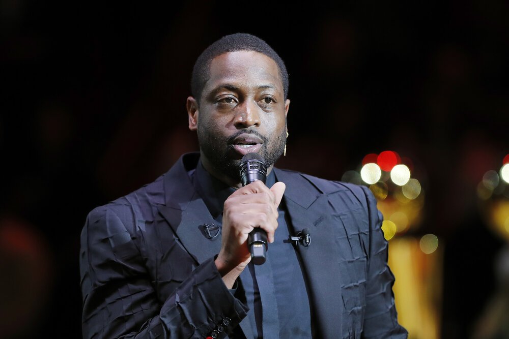 Dwyane Wade during his jersey retirement ceremony at American Airlines Arena in Miami, Florida, in February 2020. | Image: Getty Images.