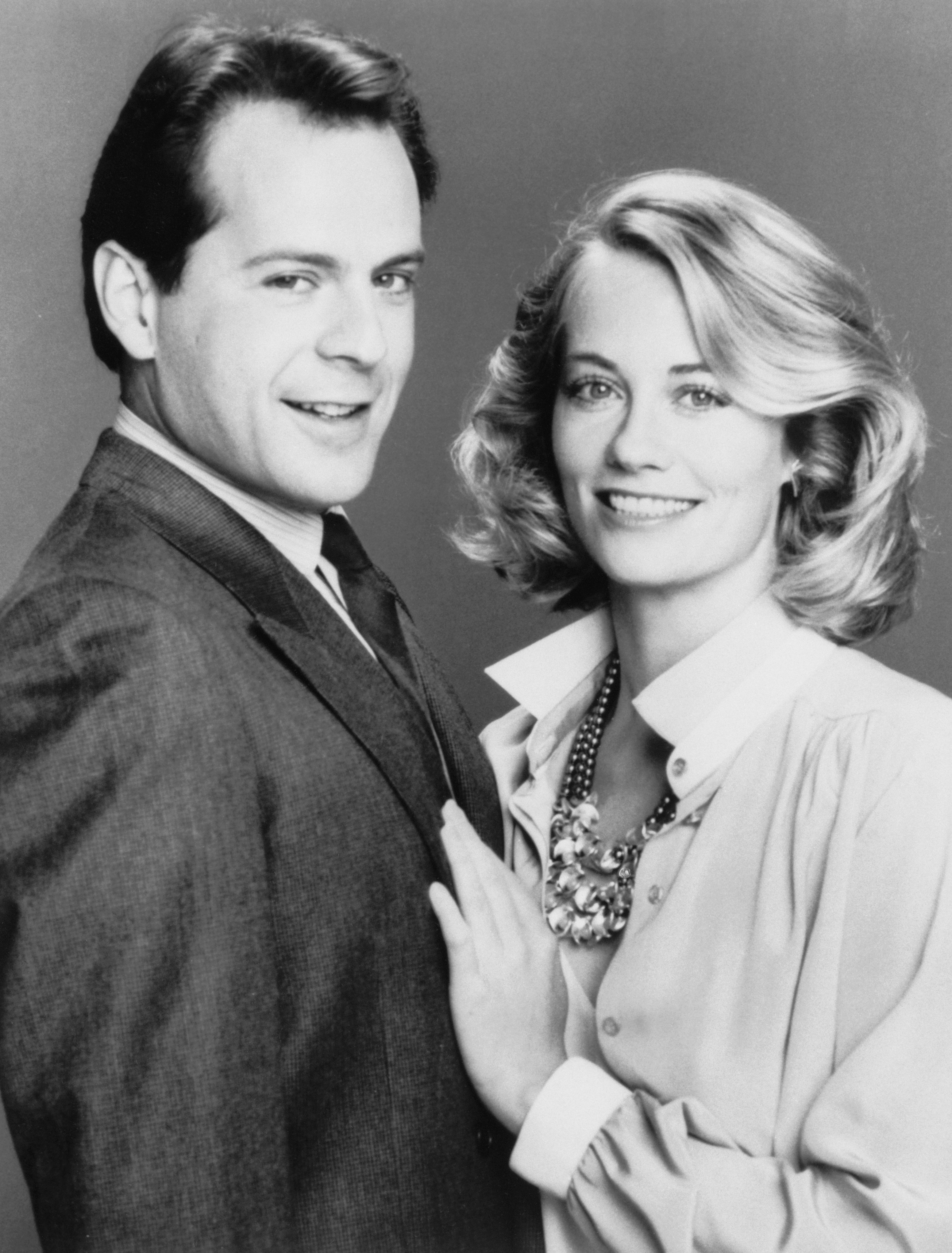 Actor Bruce Willis as David Addison and actress Cybill Shepherd as Maddie Hayes in the mystery dramedy "Moonlighting" aired from 1985 to1989. / Source: Getty Images