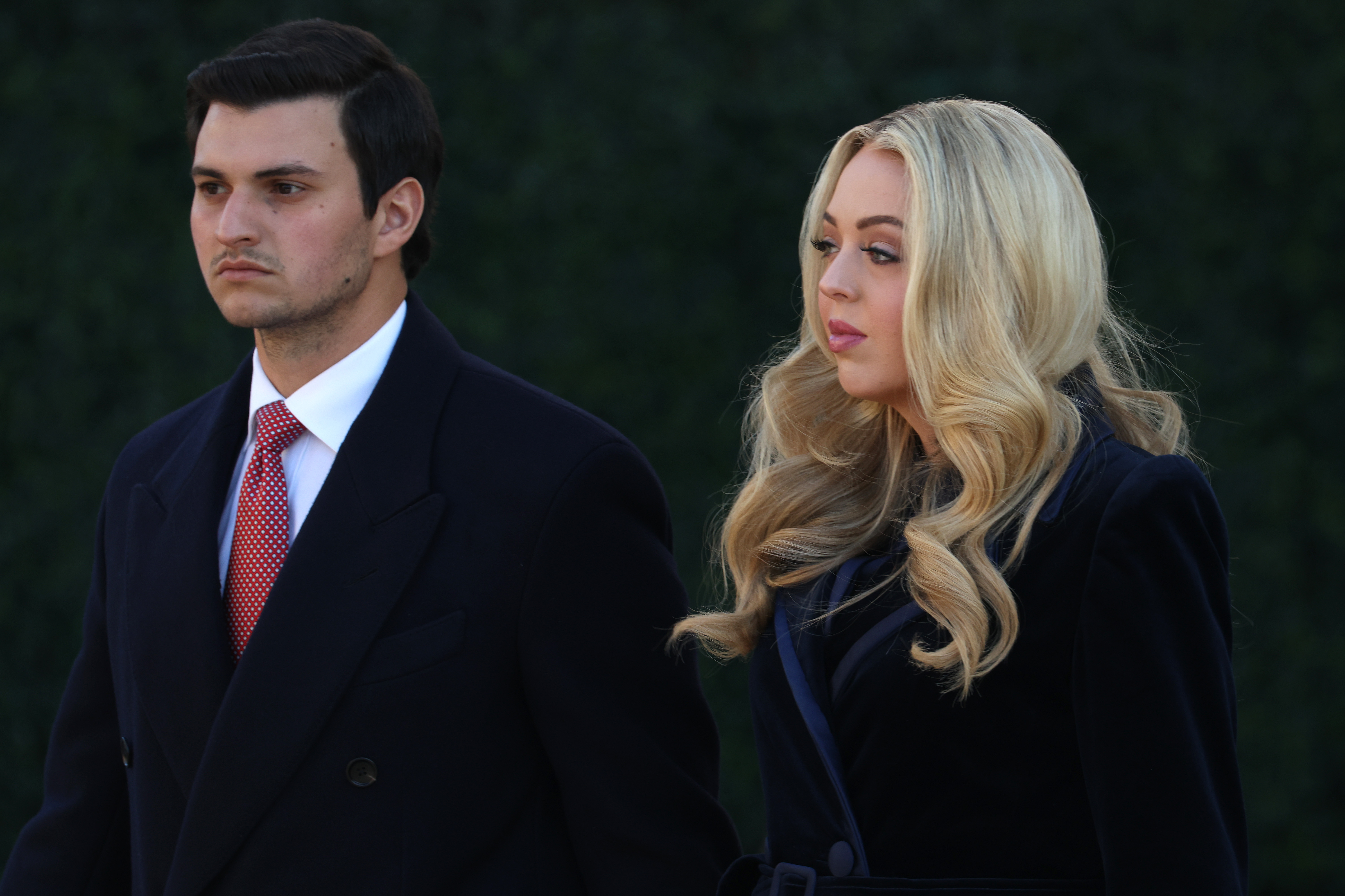 Tiffany Trump, daughter of U.S. President Donald Trump, and her husband, Michael Boulos, arrive for church services at St. John's Church on January 20, 2025, in Washington, DC. | Source: Getty Images
