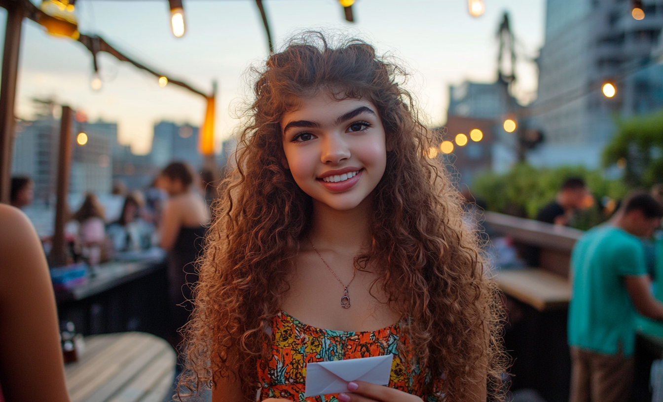 A teen girl holding a card | Source: Midjourney