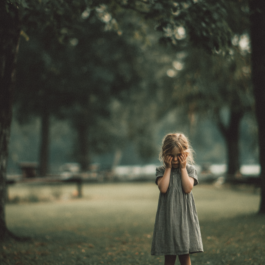 A young girl crying in a park | Source: Midjourney