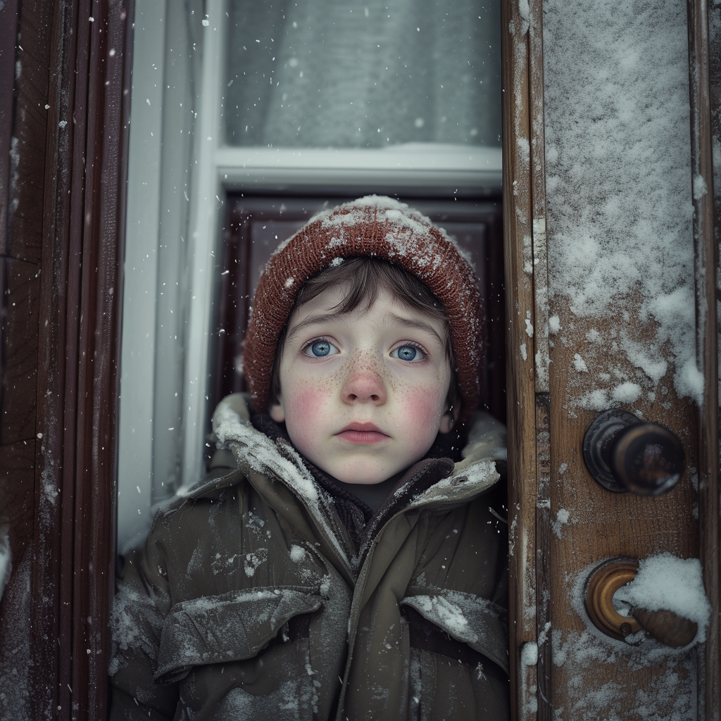 A sad boy near a door | Source: Midjourney