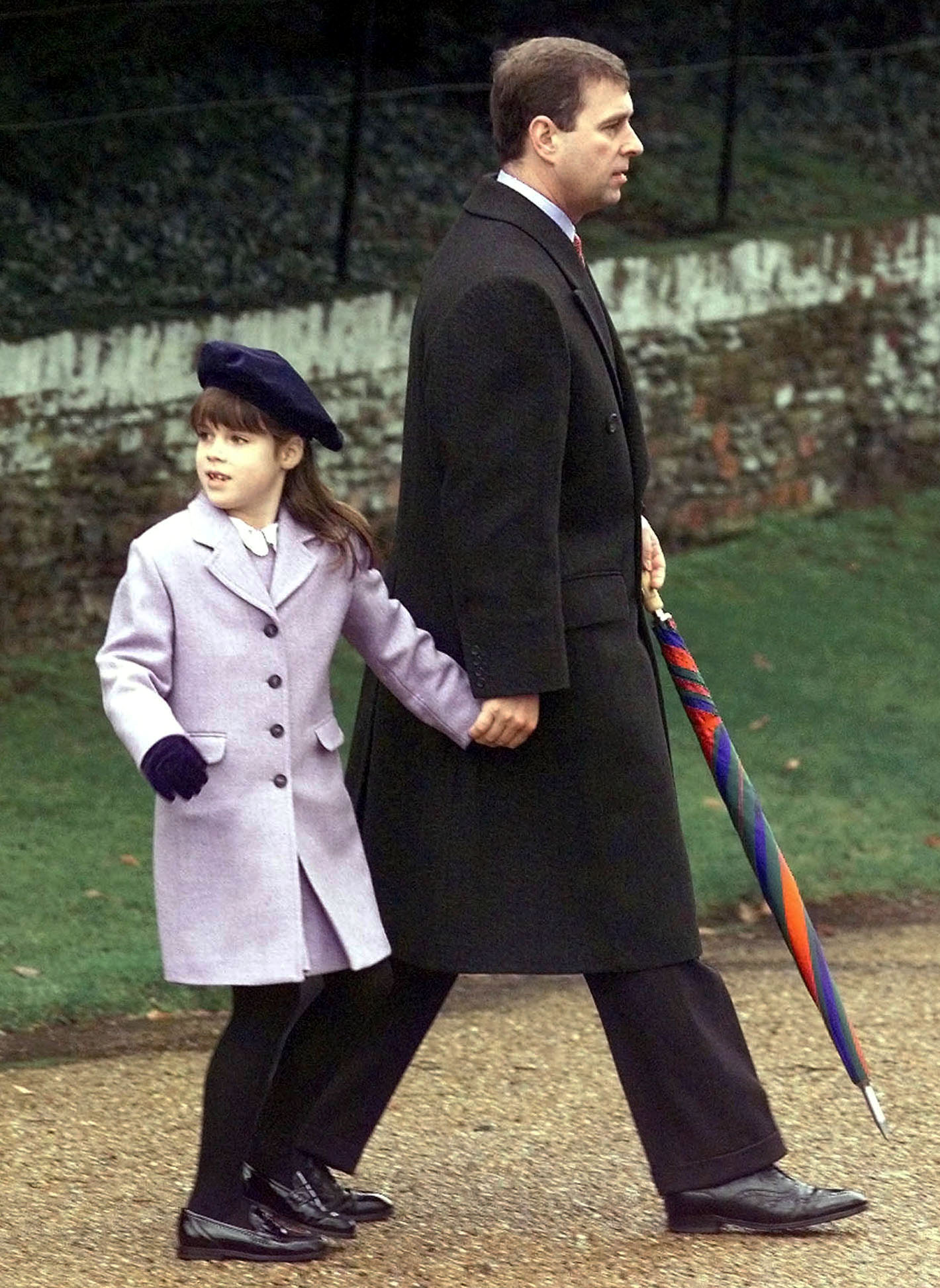 Princess Eugenie and Andrew Mountbatten-Windsor arriving for the traditional Christmas Day church service on December 25, 1998, in Sandringham, England. | Source: Getty Images