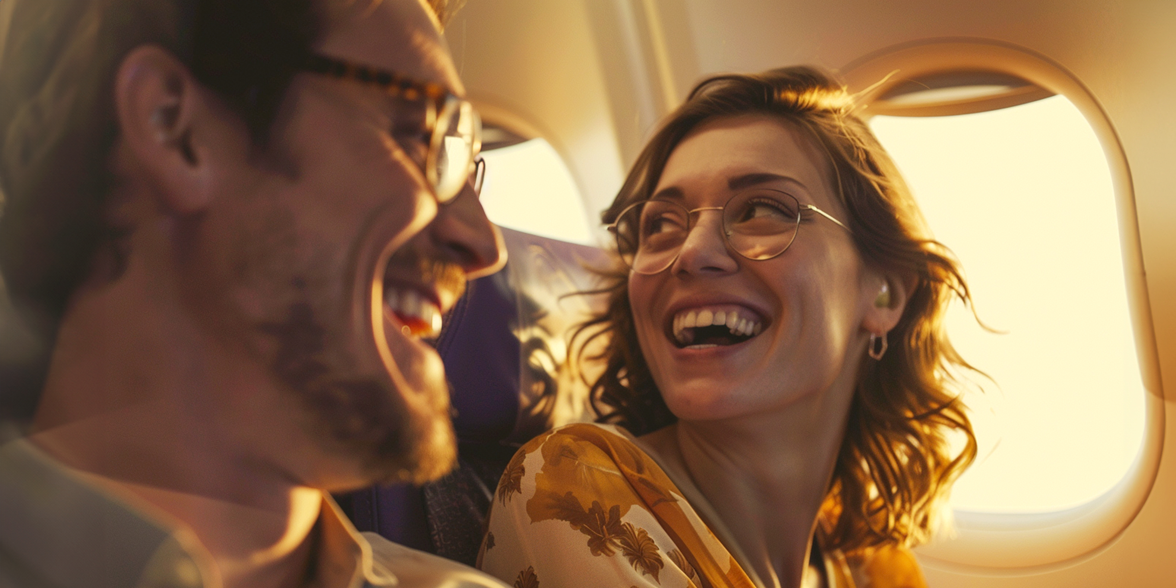 A couple smiling in an airplane | Source: AmoMama
