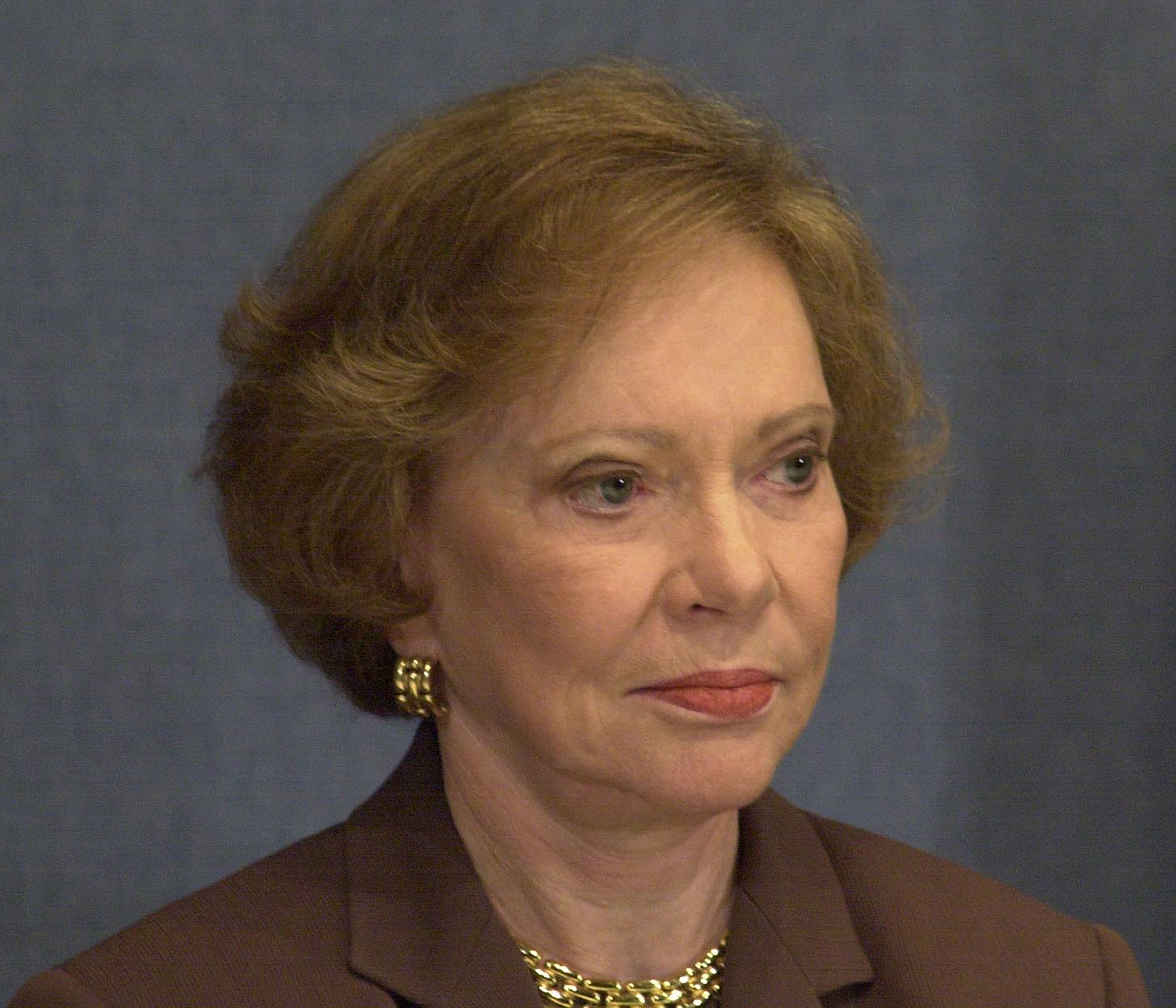 Former U.S. First Lady Rosalynn Carter at a press conference in Washington, DC. on December 5, 2001 | Source: Getty Images