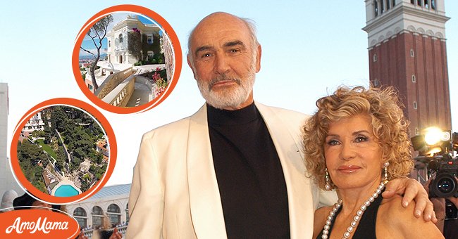 (L) Sean Connery and Micheline Roquebrune's French mansion. (R)Scottish actor Sean Connery with Moroccan-born painter wife Micheline Roquebrune at "The League Of Extraordinary Gentlemen" Las Vegas premiere. / Source: Getty Images and Youtube.com/Knight Frank