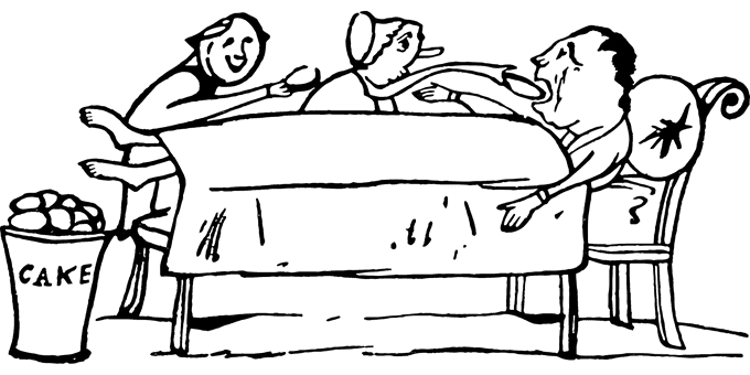 An illustration of a man being fed cake | Source: Pixabay