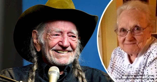 92-year-old mother glows with happiness while listening to Willie Nelson sing a song she wrote