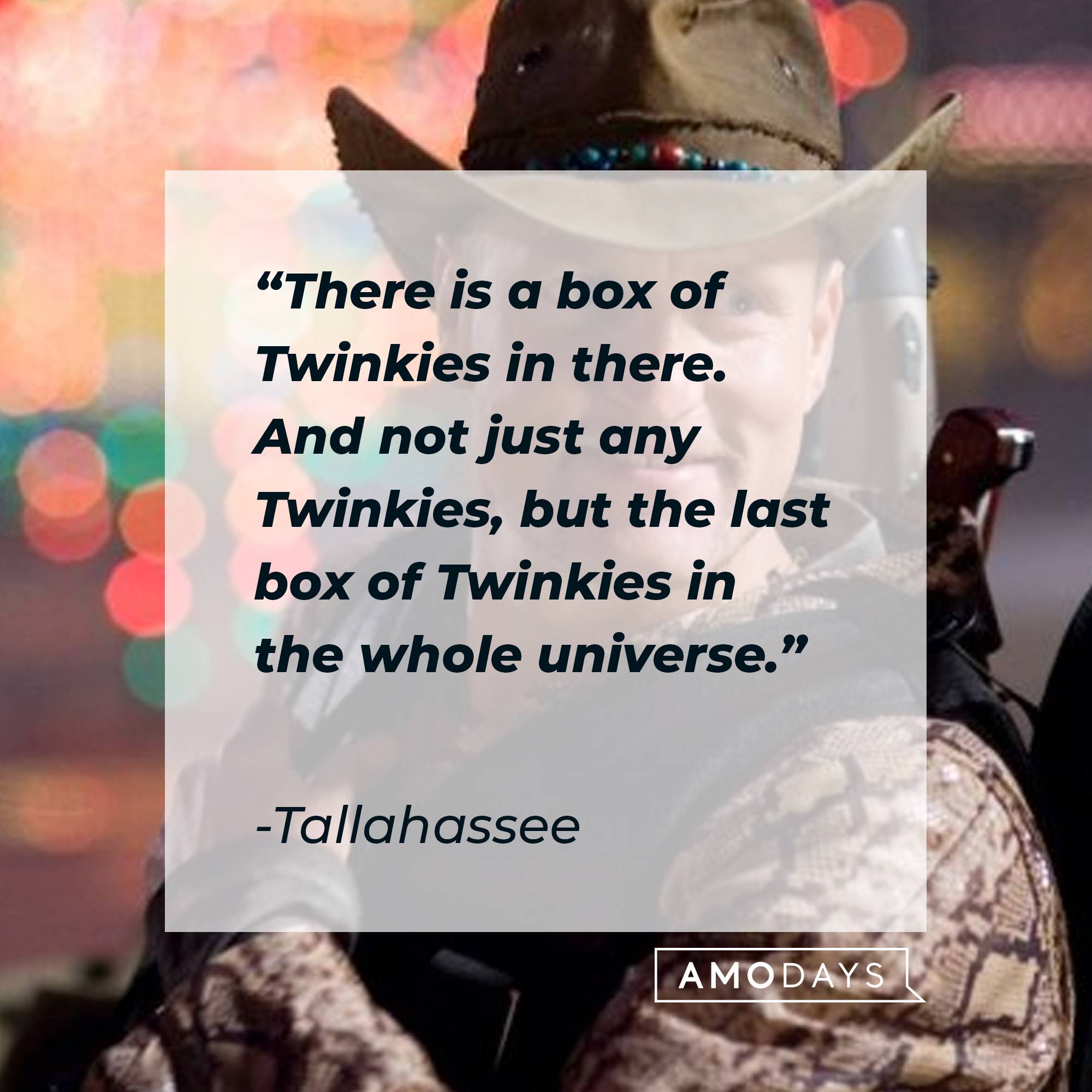 Tallahassee's quote: "There is a box of Twinkies in there. And not just any Twinkies, but the last box of Twinkies in the whole universe." | Source: Facebook.com/Zombieland