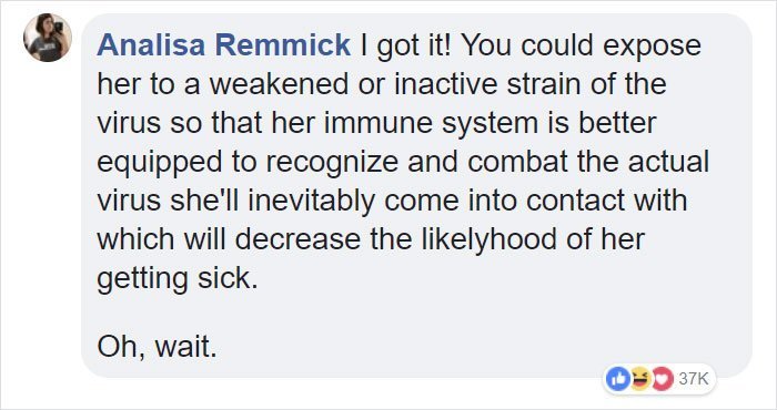 A reply to the Anti-vaxx mother's post. Image credit: Facebook/Natural Health Anti-Vaxx Community
