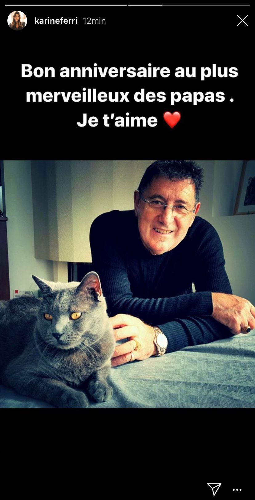 Karine Ferri souhaite un bon anniversaire à son père. | Photo : Story Instagram / karineferri