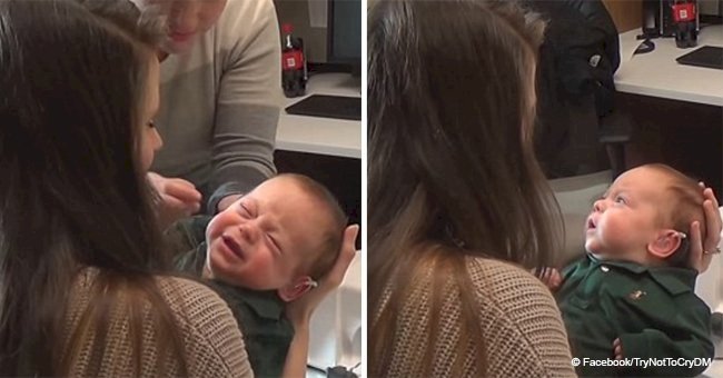 Baby boy can’t stop crying until he realizes he can hear parents’ voices for the first time