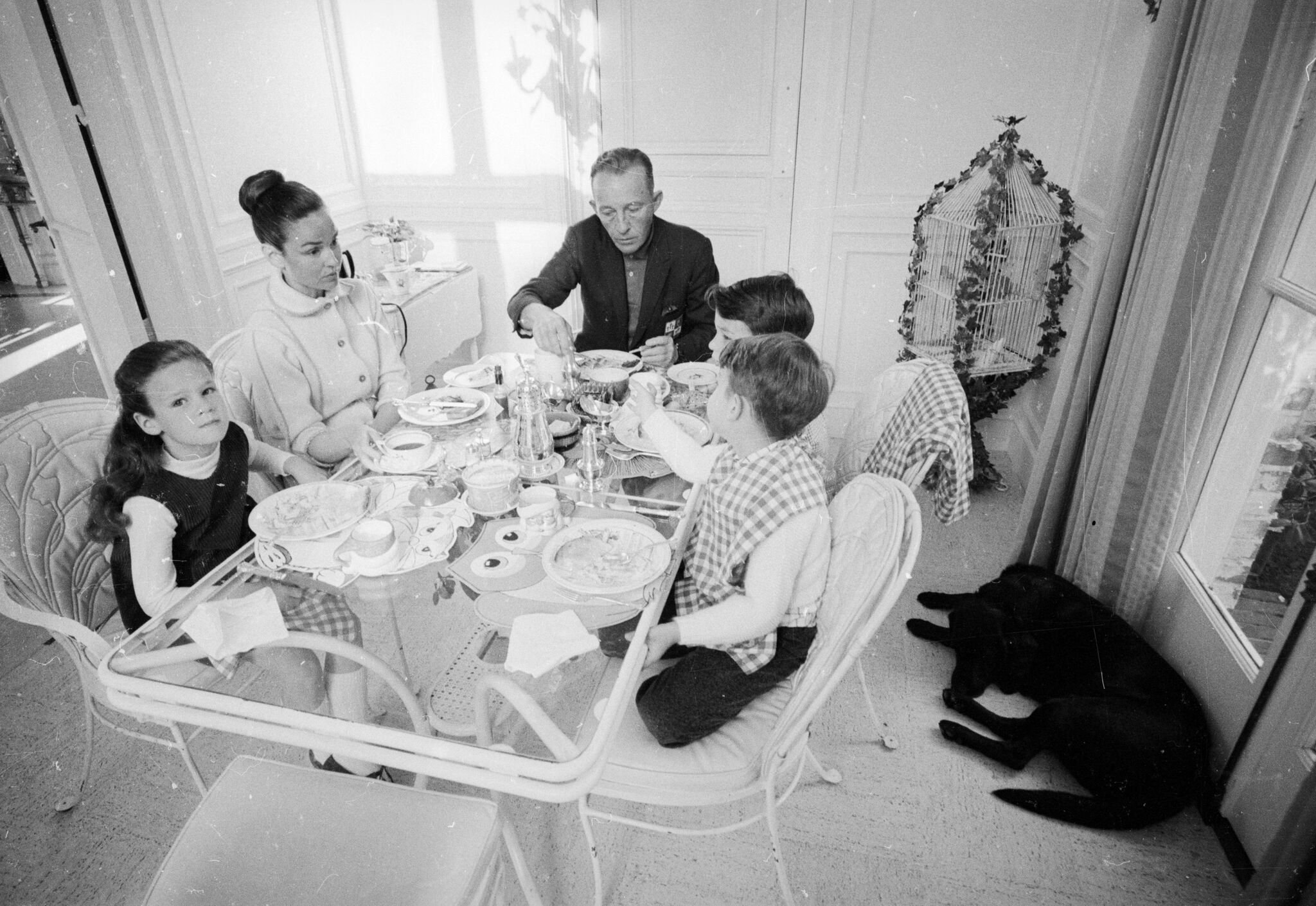 Bing Crosby (1901 - 1977) at his home in San Francisco with his sons Nathaniel and Harry and his daughter, Mary. | Source: Getty Images
