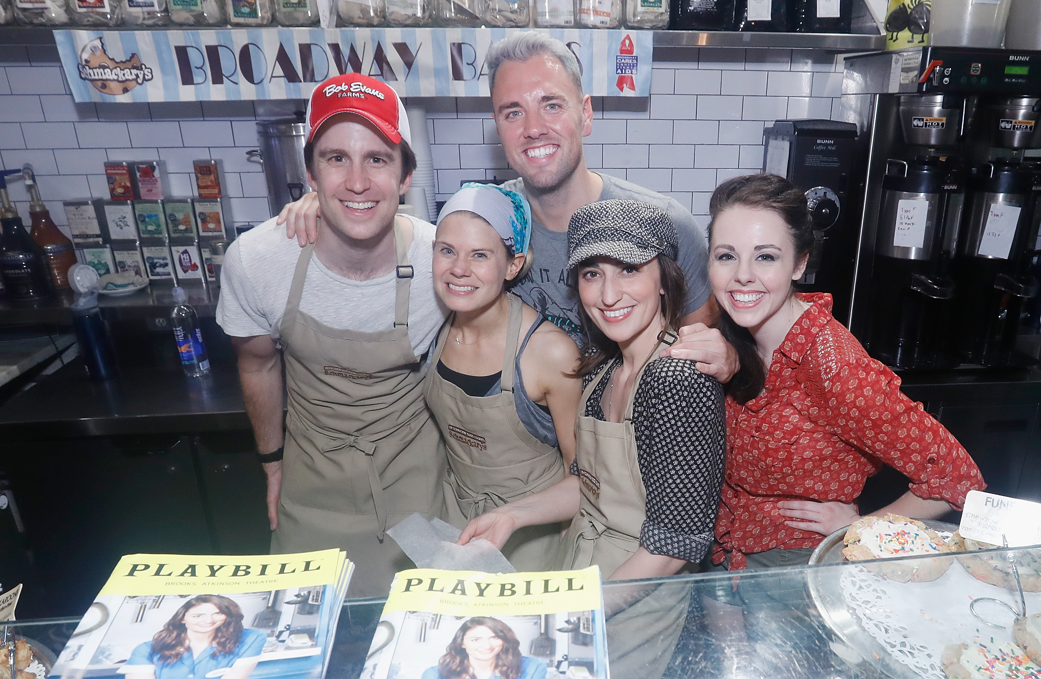 Gavin Creel, Celia Keenan-Bolger, Sara Bareilles, Zachary Schmahl, and Rachel Lind attend the 5th Annual Broadway Bakes Event Benefiting Broadway Cares/Equity Fights AIDS in New York City, on May 18, 2017 | Source: Getty Images