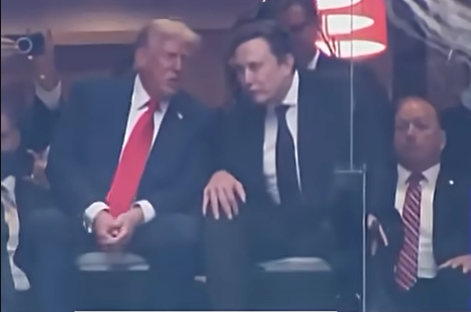 President Donald Trump and Elon Musk talk during the public memorial service for Charlie Kirk at State Farm Stadium on September 21, 2025 | Source: Getty Images