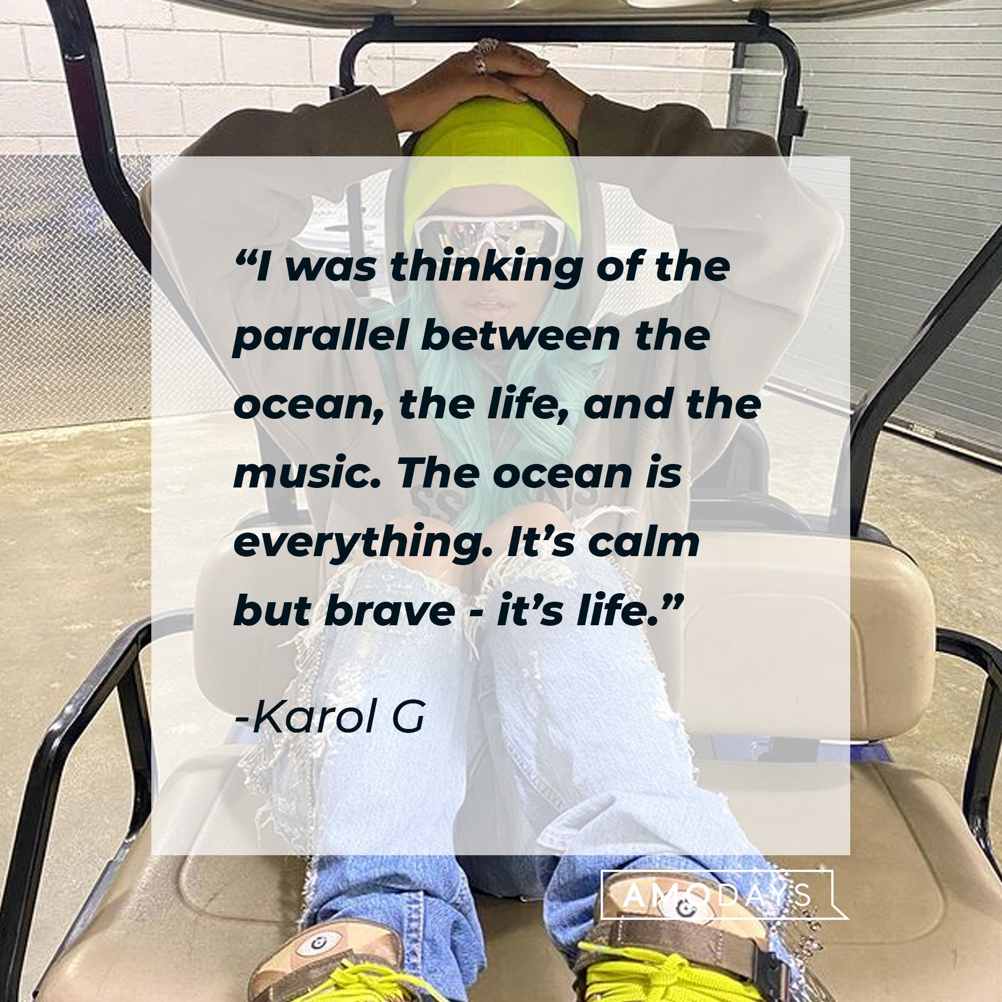  Karol G’s quote: "I was thinking of the parallel between the ocean, the life, and the music. The ocean is everything. It’s calm but brave - it's life." | Image: AmoDays