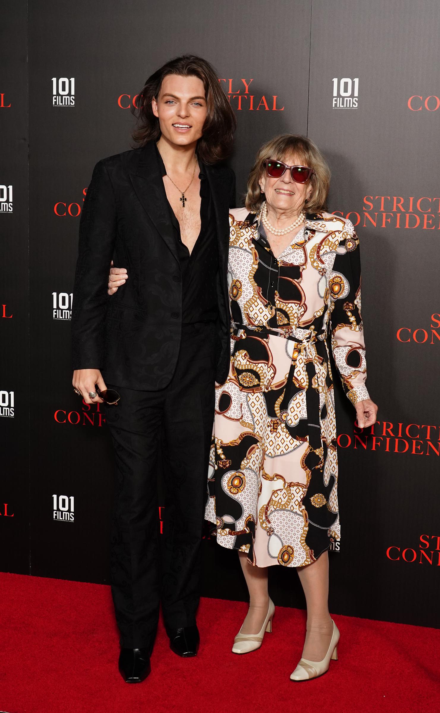 Elizabeth Hurley's son, Damian Hurley, and Angela Mary Hurley arrive for a special screening of his film Strictly Confidential at Everyman Chelsea on May 8, 2024, in London, England. | Source: Getty Images