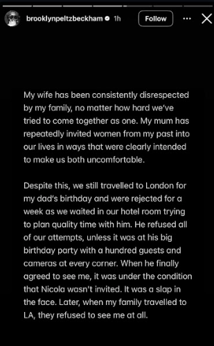 What Brooklyn Beckham had to say about his family feud. | Source: Instagram/brooklynpeltzbeckham