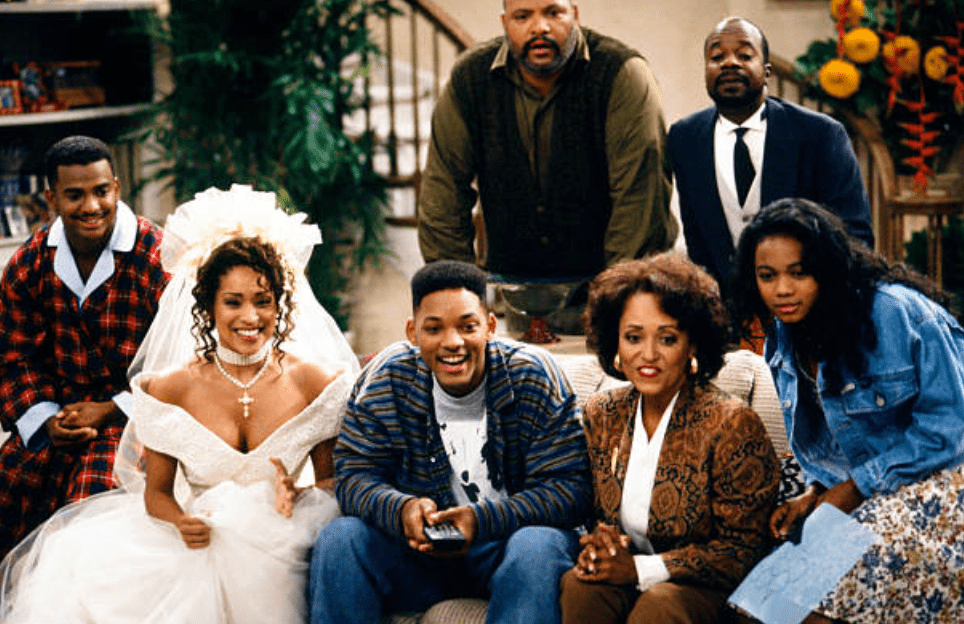 Alfonso Ribeiro, Karyn Parsons, Will Smith, Daphne Reid, Joseph Marcell, Tatyana Ali and James Avery on an episode of the Fresh Prince of Bel-Air titled, "Where There's a Will, There's a Way: Part 1 & 2" on August 31, 1993 | Source: NBCU Photo Bank/NBCUniversal via Getty Images