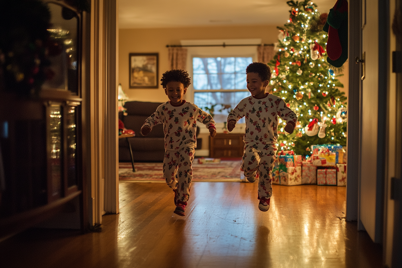 Two boys running excitedly | Source: Midjourney