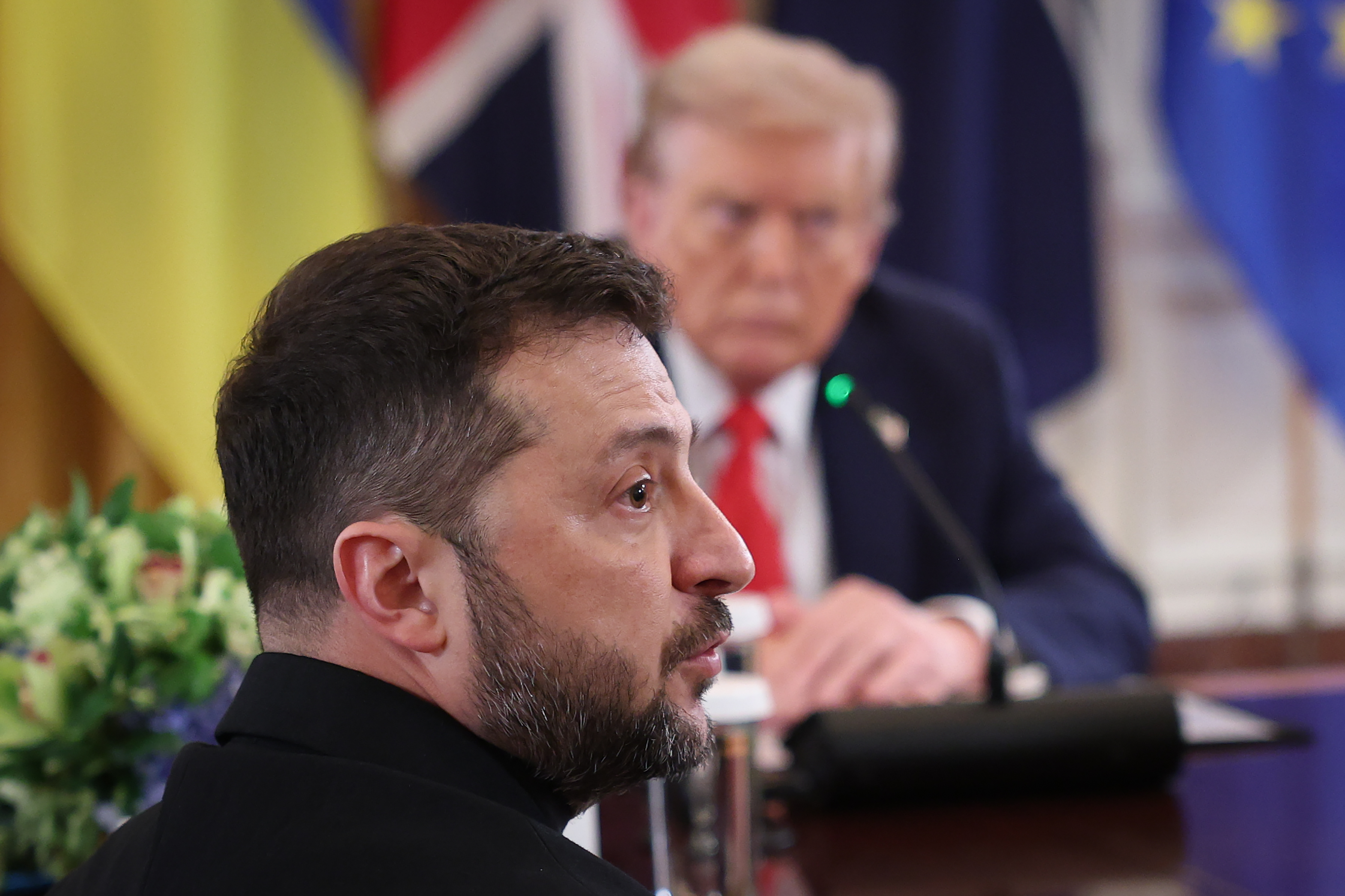 President Volodymyr Zelensky speaks during a meeting with U.S. President Donald Trump, and European leaders at the White House in Washington, DC on August 18, 2025 | Source: Getty Images