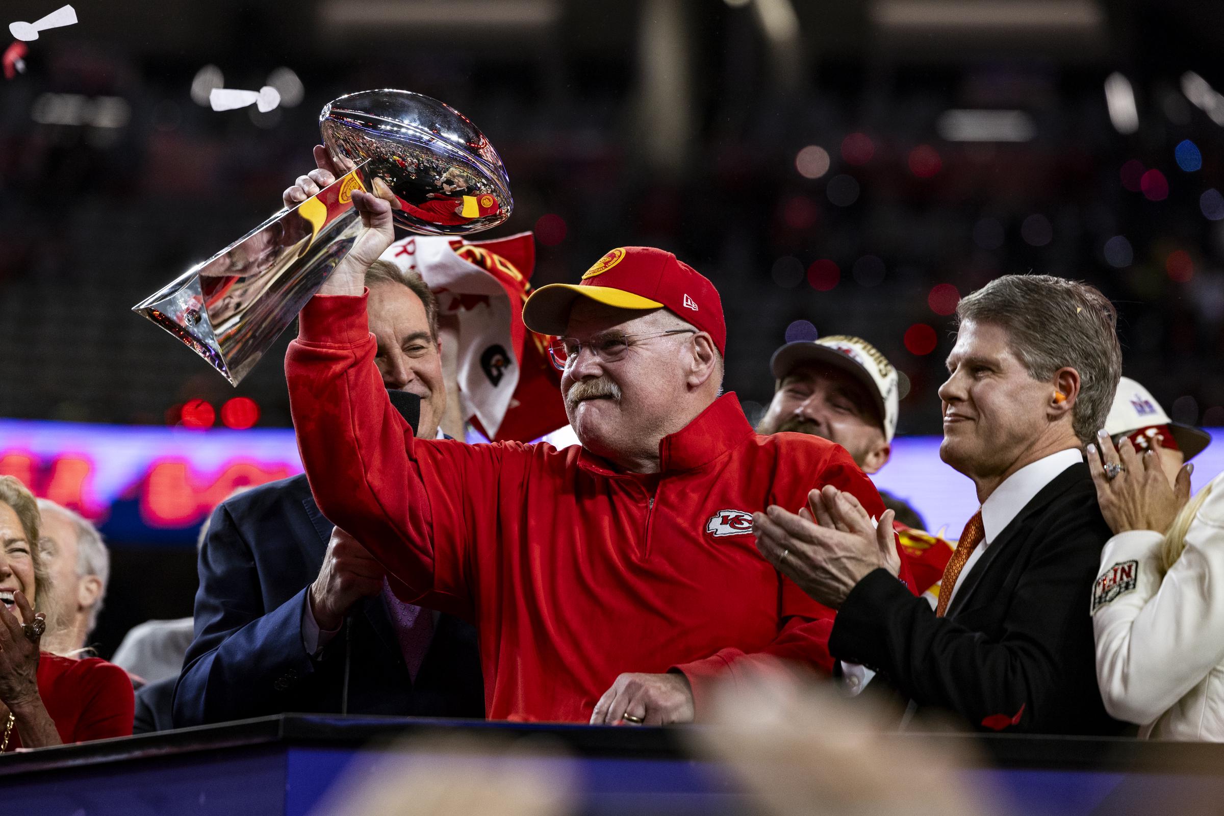 Kansas City Chiefs head coach Andy Reid celebrates after winning Super Bowl LVIII against the San Francisco 49ers at Allegiant Stadium in Las Vegas, Nevada, on February 11, 2024 | Source: Getty Images