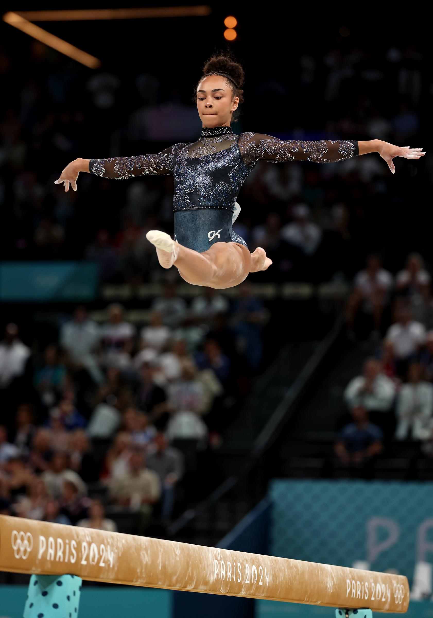 Hezly Rivera of Team US competes on the balance beam during the Artistic Gymnastics Women's Qualification at the Paris Olympic Games on July 28, 2024, in Paris, France | Source: Getty Images