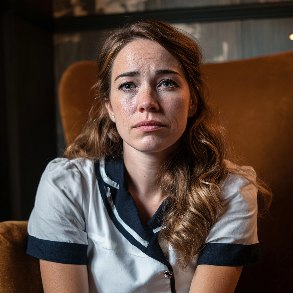 An emotional woman wearing a uniform | Source: Midjourney