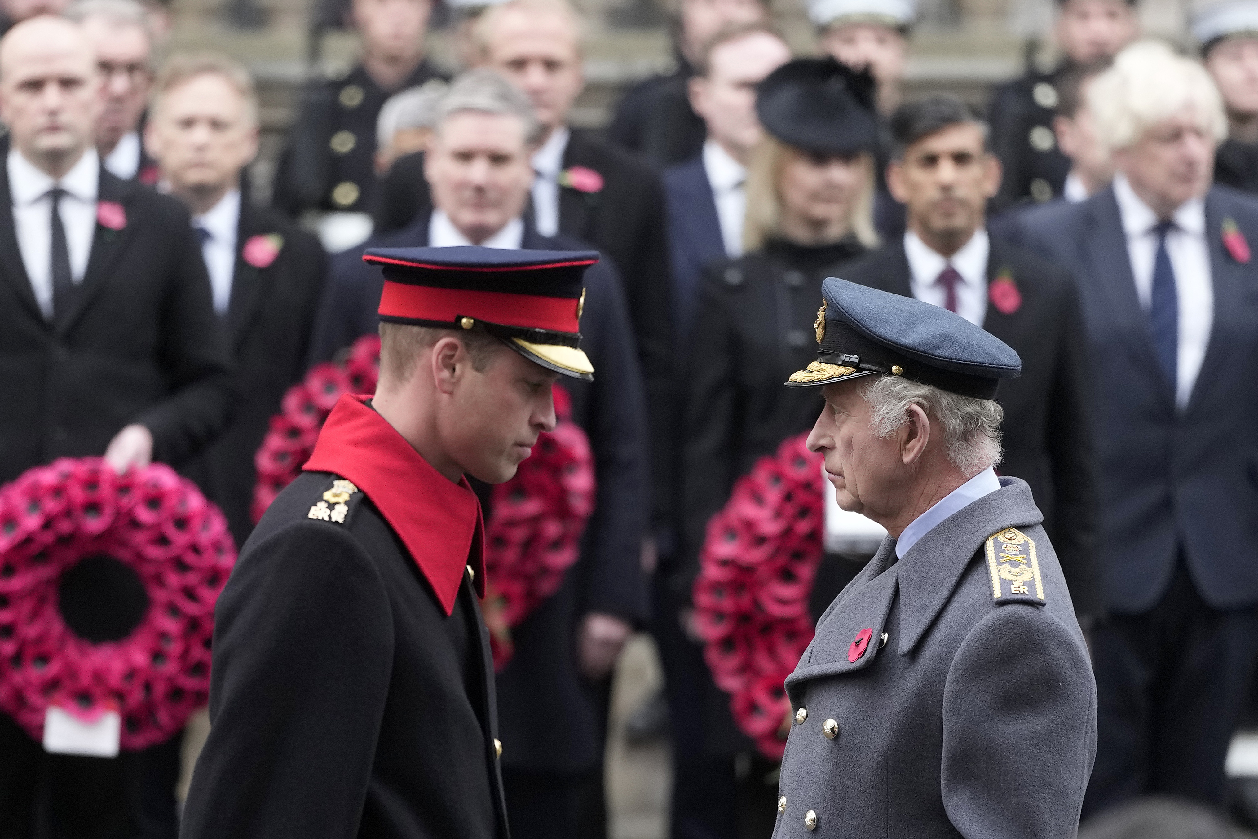 Britain's King Charles III (R) and Prince William, Prince of Wales (L) attend the National Service of Remembrance at The Cenotaph on November 12, 2023, in London, England | Source: Getty Images