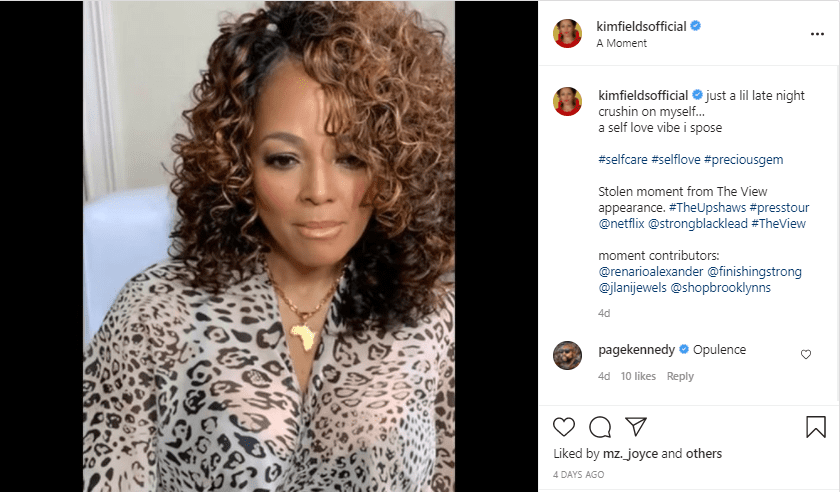 Kim Fields wearing animal-patterned outfit while displaying her beautiful curls. | Photo: instagram.com/kimfieldsofficial