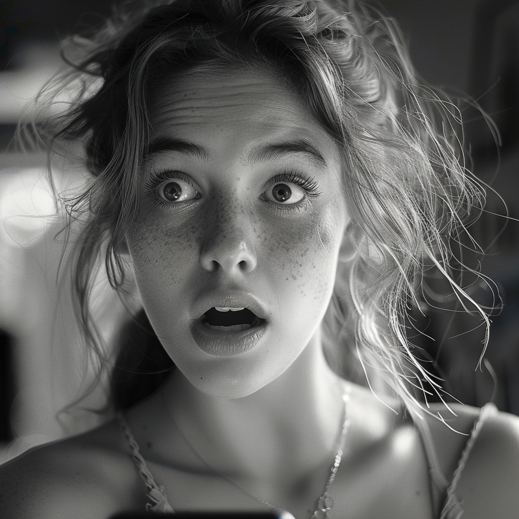 A shocked young woman | Source: Midjourney