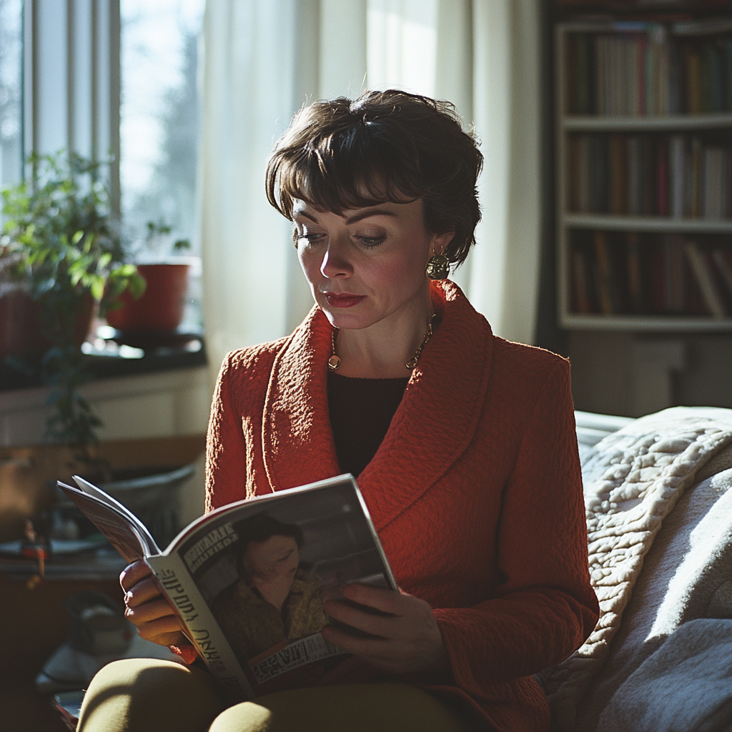 A woman reading a magazine | Source: Midjourney