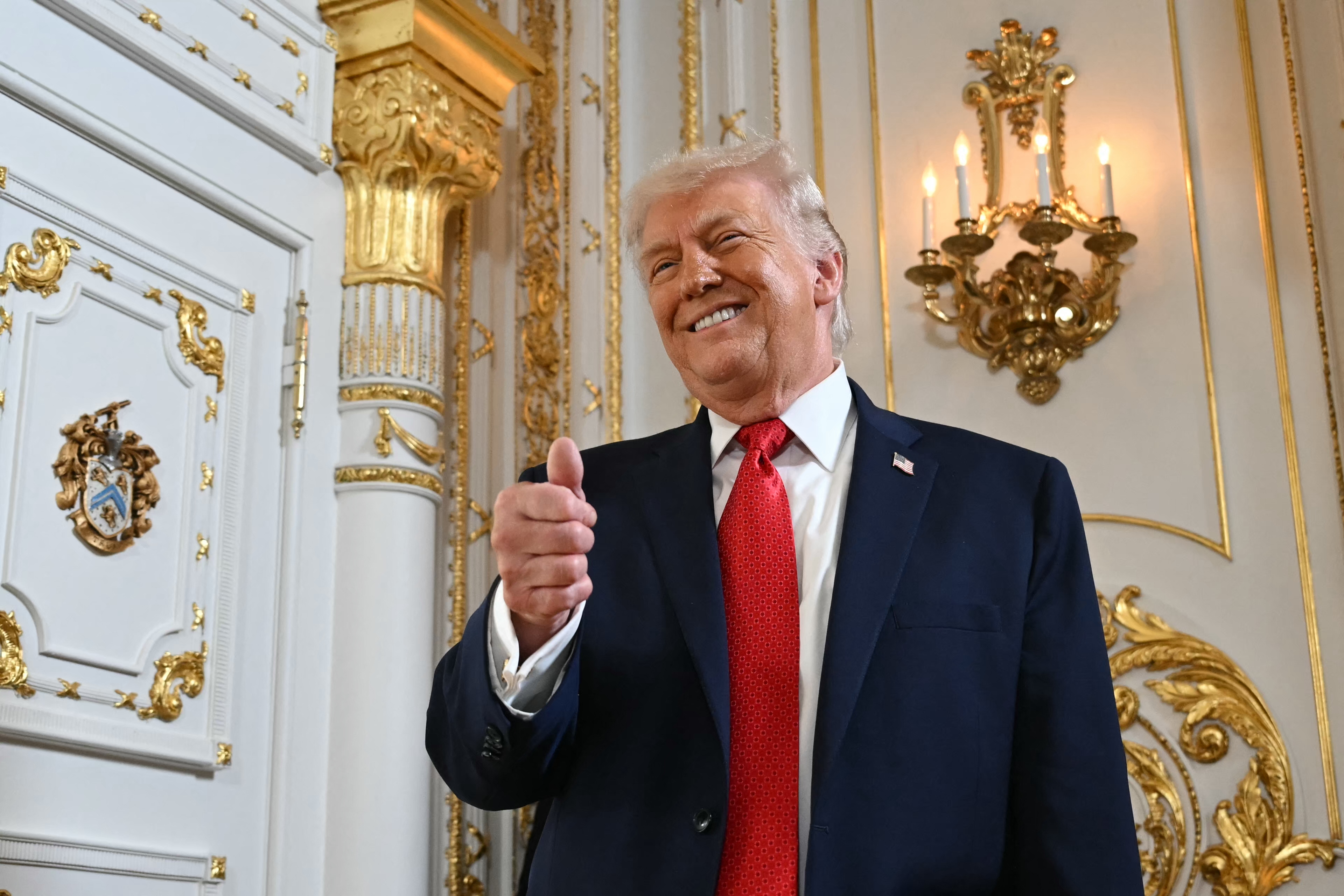 President Donald Trump gives a thumbs up during an event at Mar-a-Lago in Palm Beach, Florida, on January 16, 2026 | Source: Getty Images