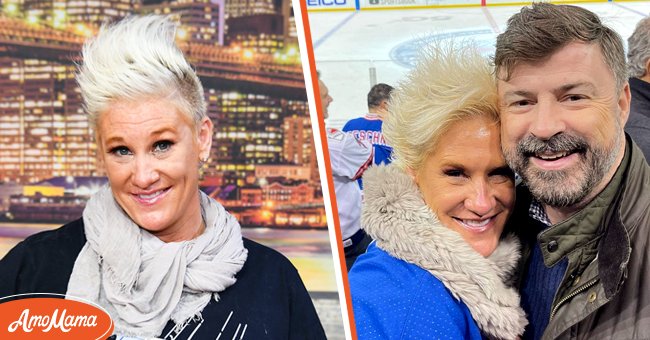 [Left] Chef Anne Burrell presents onstage during Food Network & Cooking Channel New York City Wine & Food Festival on October 13, 2018 in New York City; [Right] Anne Burrell and her husband Stuart Claxton out to watch NY Rangers. | Source: Getty Images  instagram.com/chefanneburrell