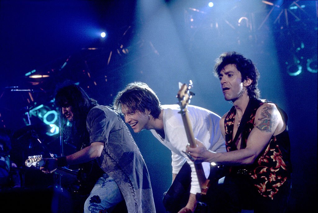 Richie Sambora (left), Jon Bon Jovi (center), and Alec John Such perform at the Rosemont Horizon, Rosemont, Illinois, March 15, 1993. | Source: Getty Images