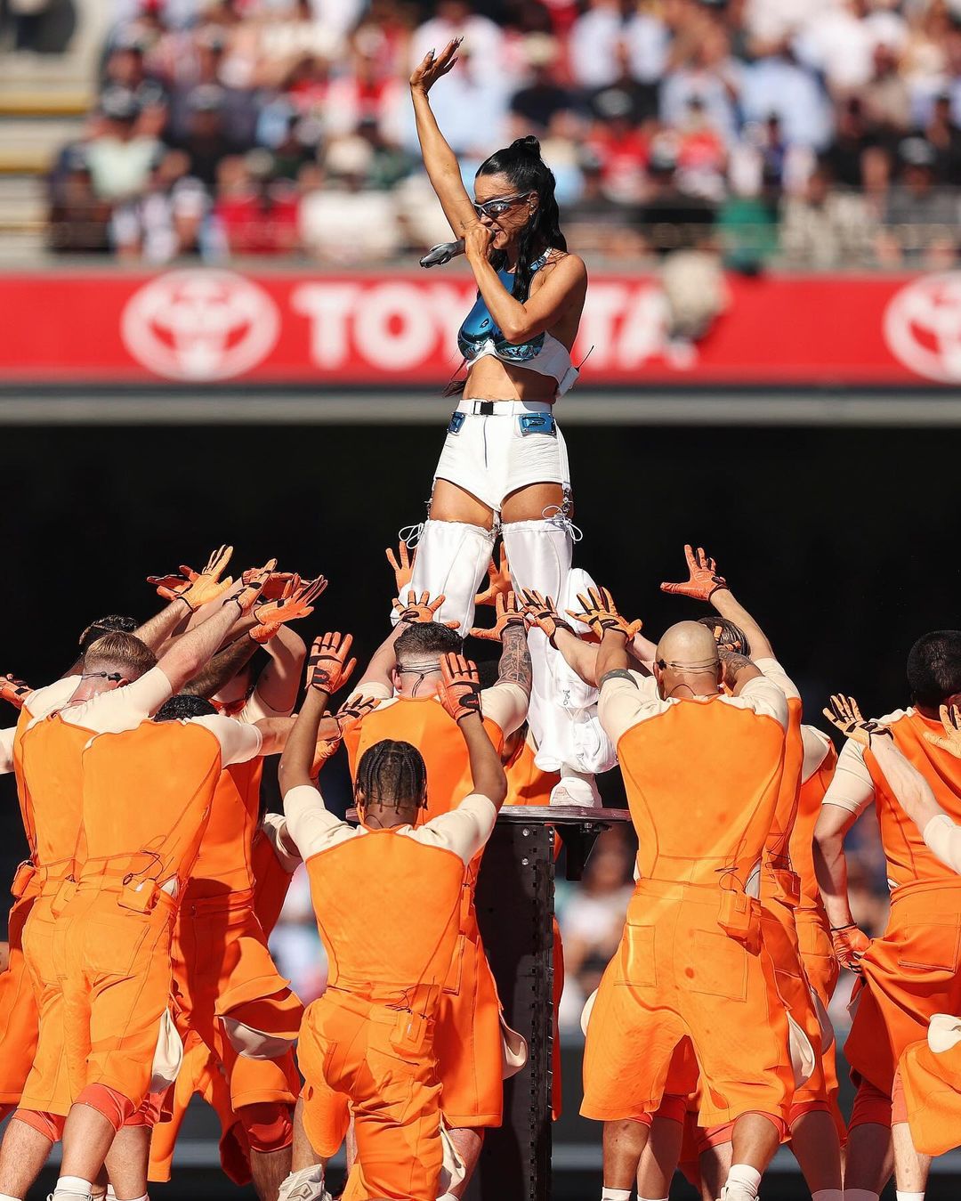 Katy Perry performs at Melbourne Cricket Ground in Melbourne, Australia, from an Instagram post dated September 28, 2024 | Source: Instagram/afl/