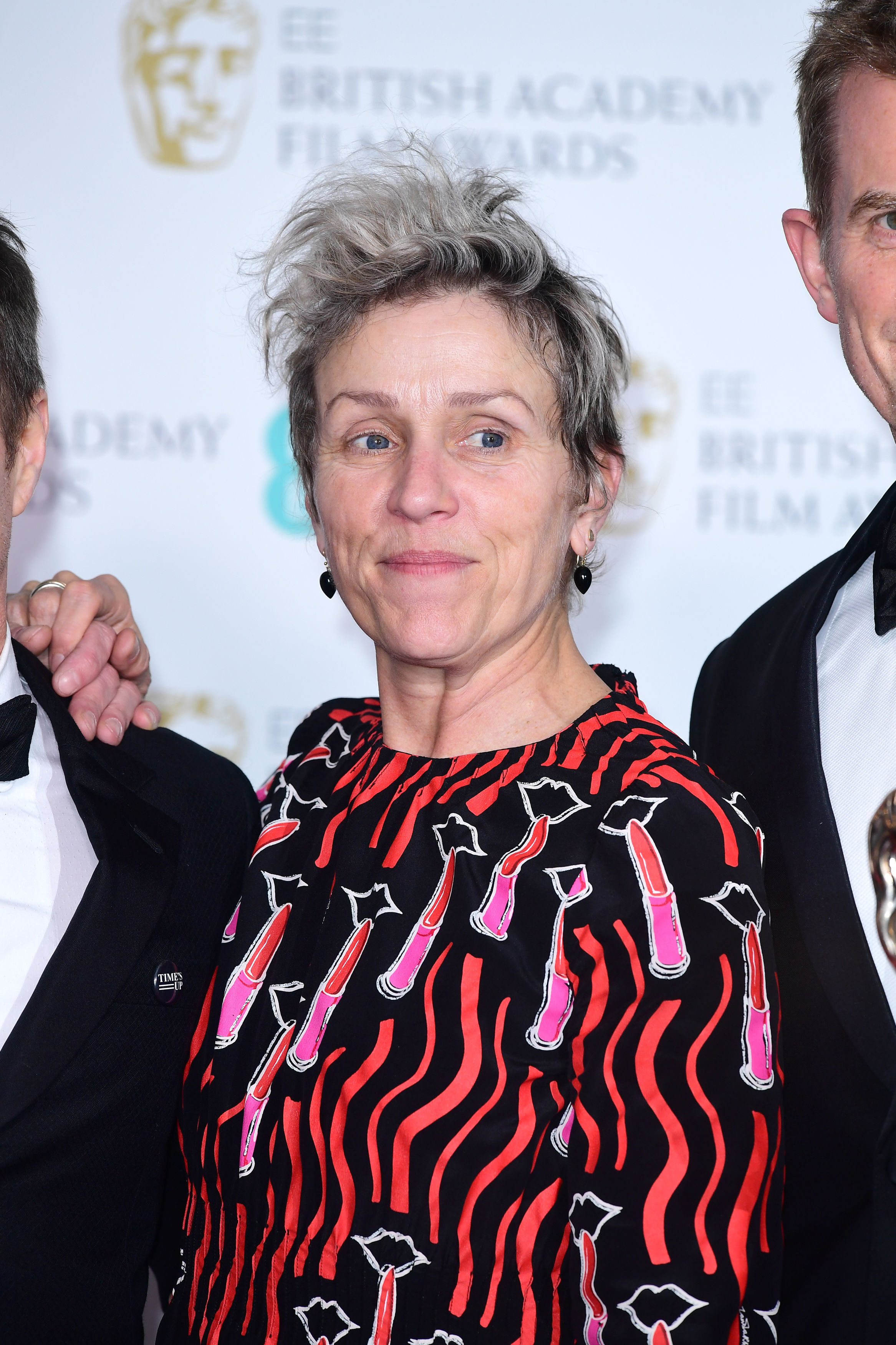 Frances McDormand in the press room at the EE British Academy Film Awards in 2018 in London, England. | Source: Getty Images