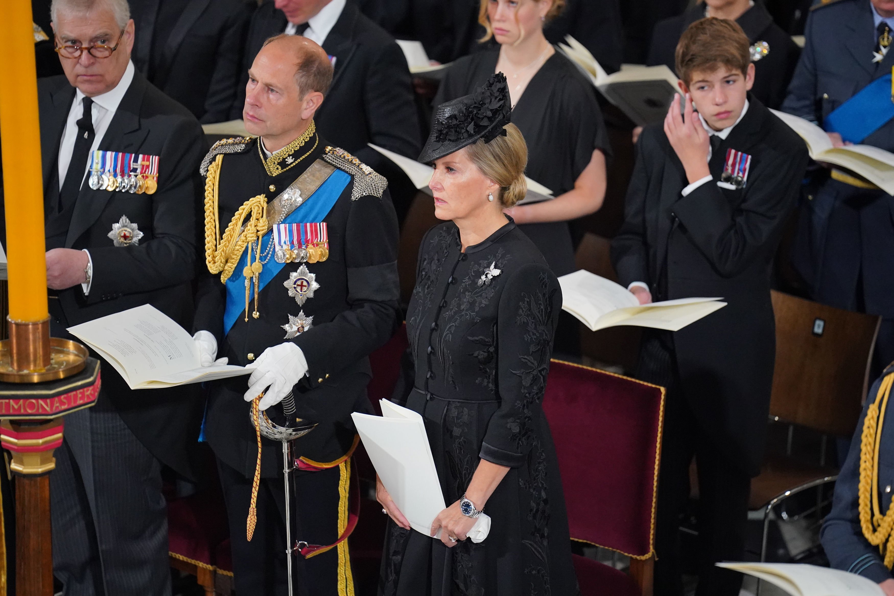Prince Edward and his wife Sophie Wessex during the Queen funeral ceremony at Westminster Abbey in 2022. | Source: Getty Images 