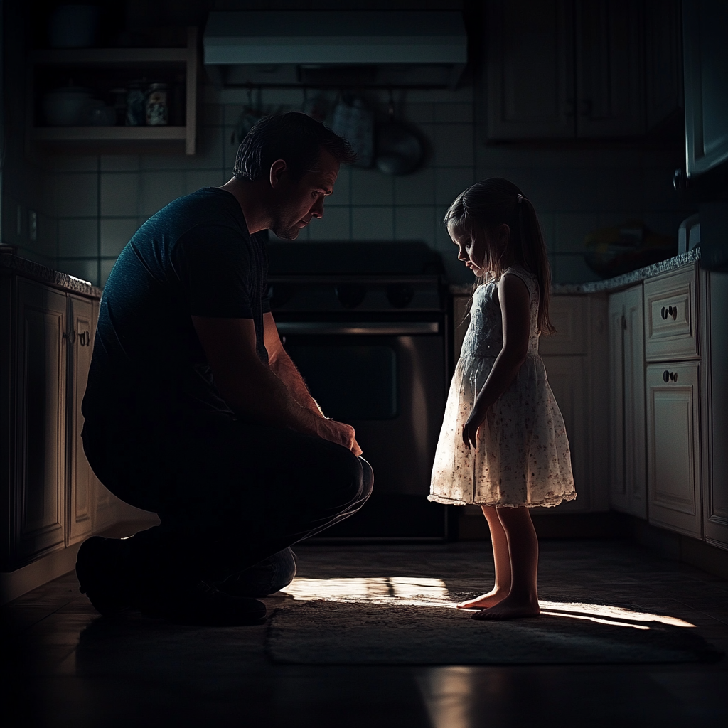 A father talking to his daughter | Source: Midjourney