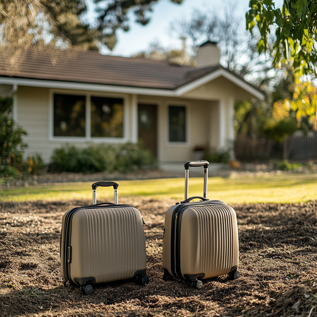 Two luggage bags lying in the dirt on a lawn | Source: Midjourney