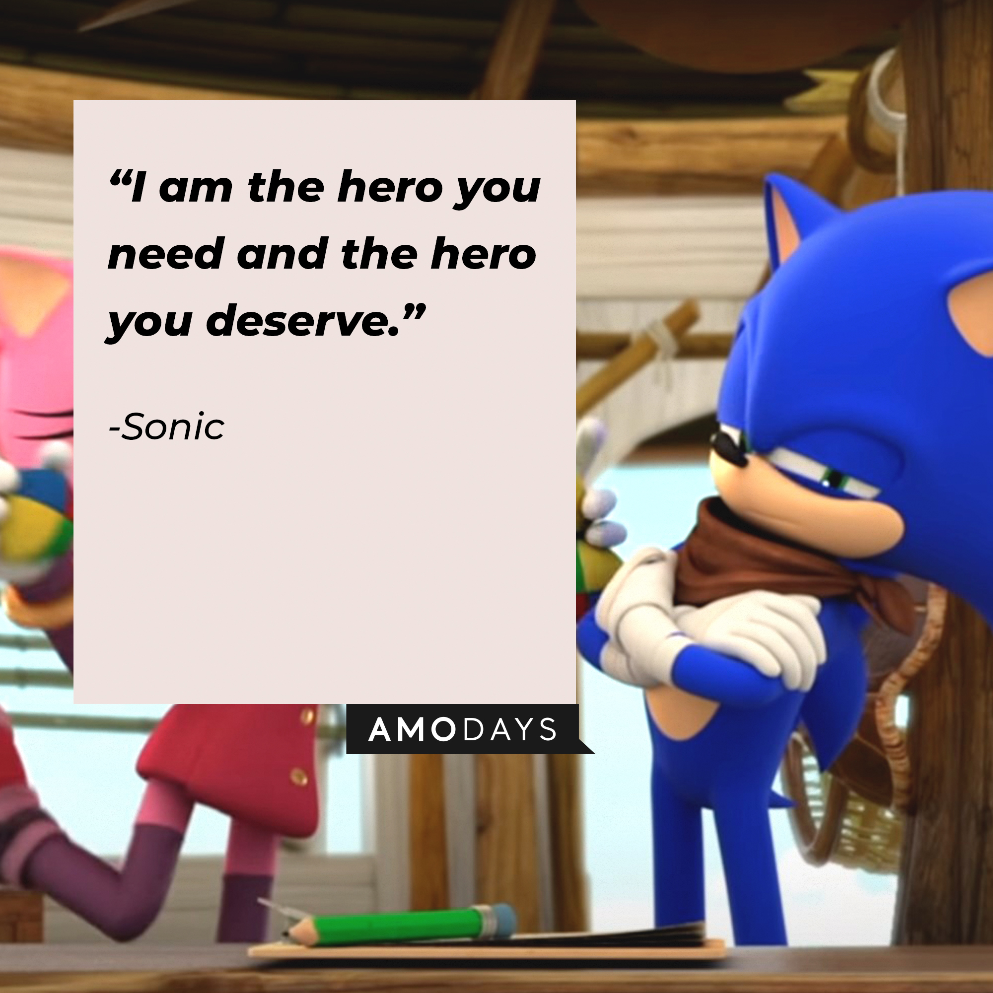 An image of Sonic the Hedgehog with his quote: “I am the hero you need and the hero you deserve.” | Source: youtube.com/Sonic.Boom_Official
